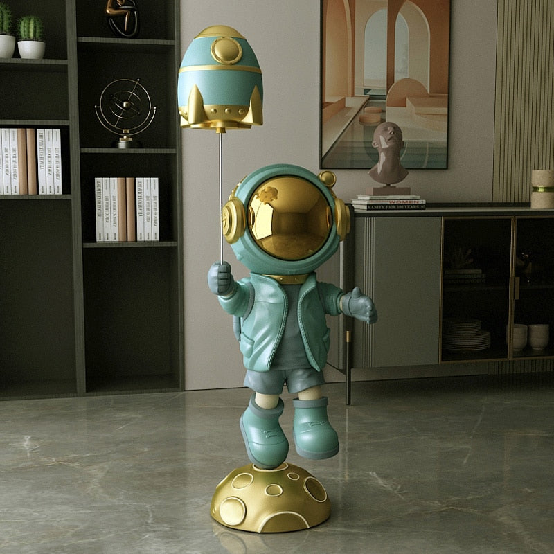Moonwalker's Quest: Astronaut's Epic Landing with Rocket Crafted Figurine