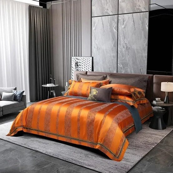 Opulent Comfort: Vibrant Vertical Stripes Satin Silky & Egyptian Cotton Bedding Set