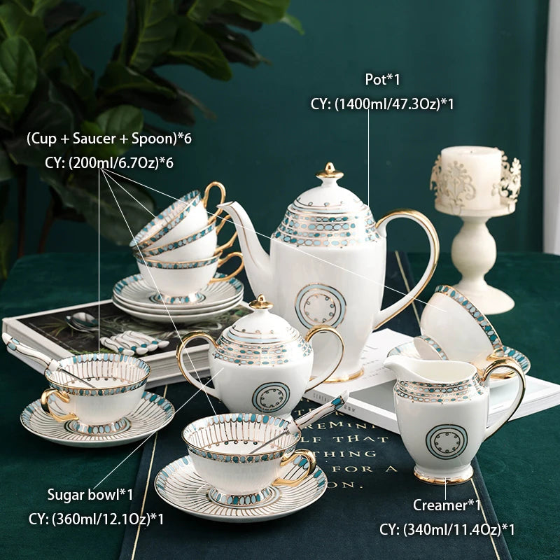 Royal Affair: Gold-Painted Noble Pattern Ceramic Coffee & Tea Set