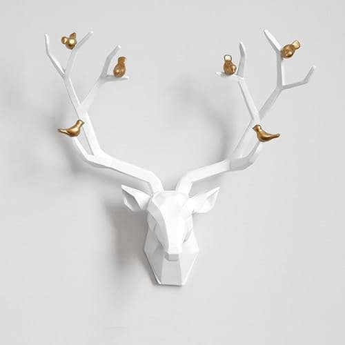 3D Deer Head & Bird Statue - Nature-Inspired Wall Decor