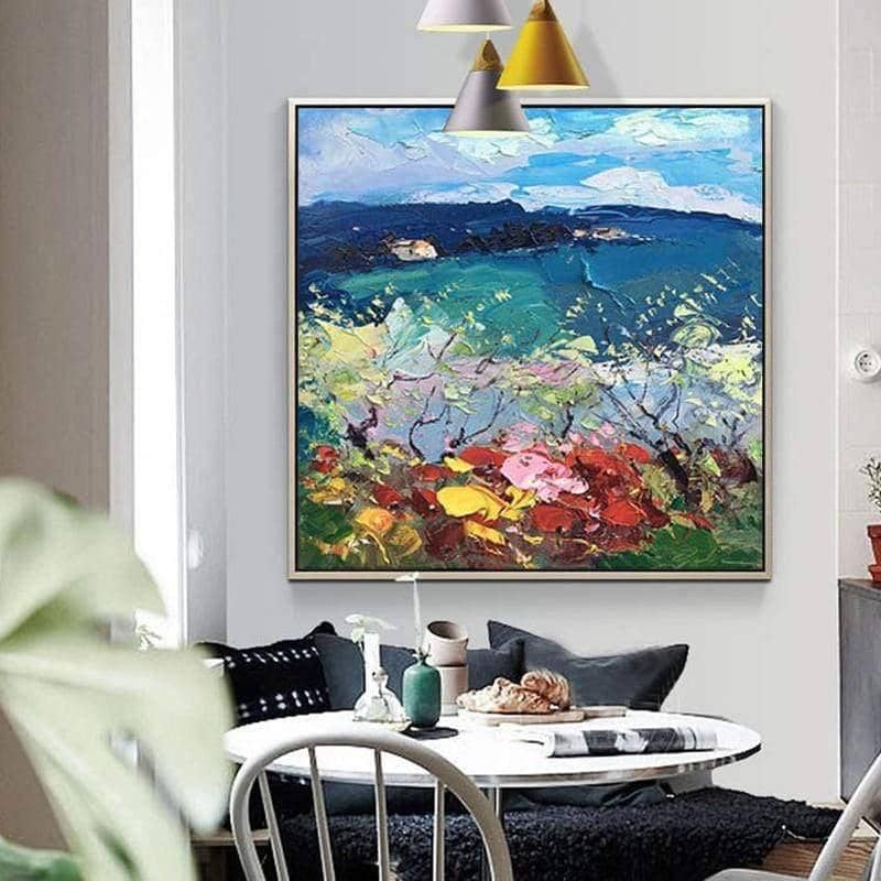 Abstract Ocean Scenery Art Poster - Hand-Painted Canvas for Serenity Indoors