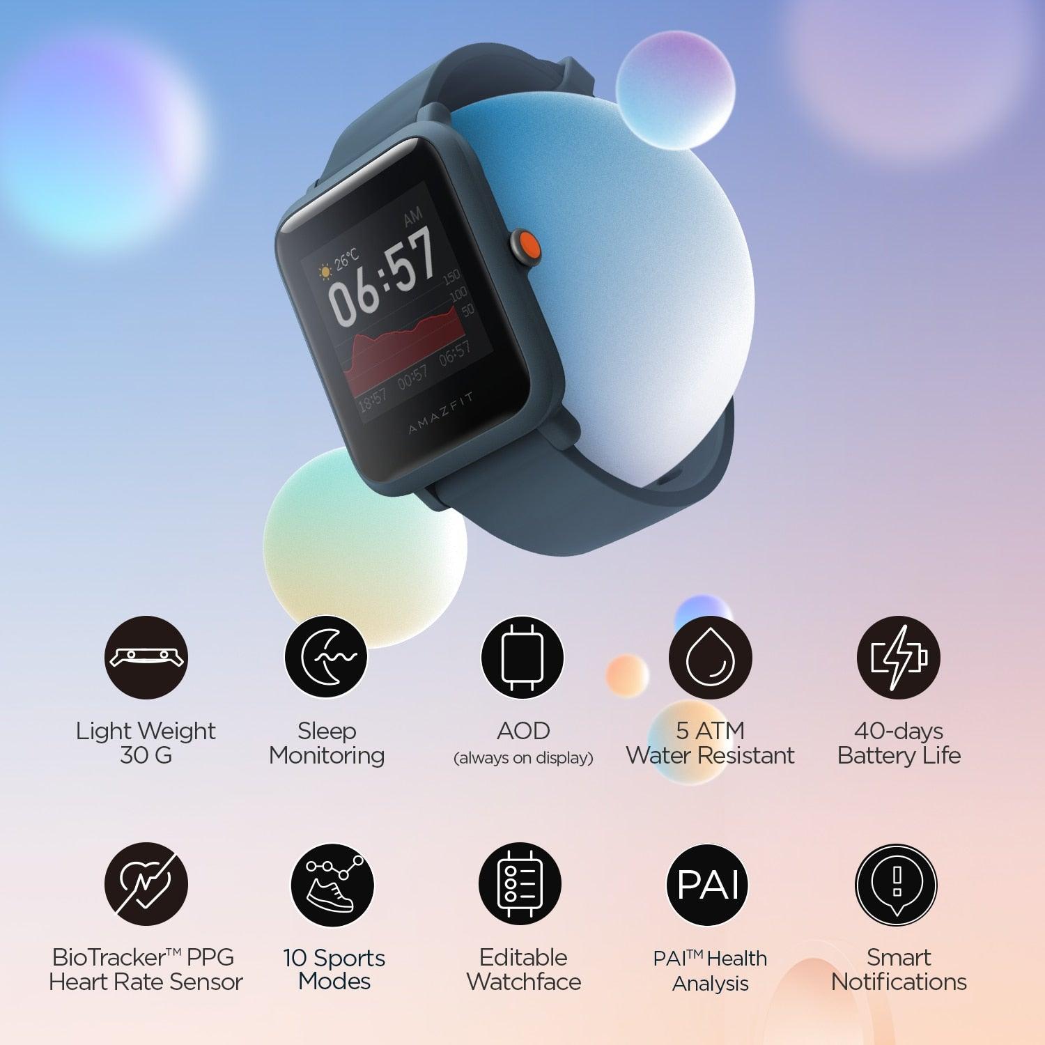 Amazfit Bip S Lite Sports Smartwatch 5ATM Waterproof Charcoal Black