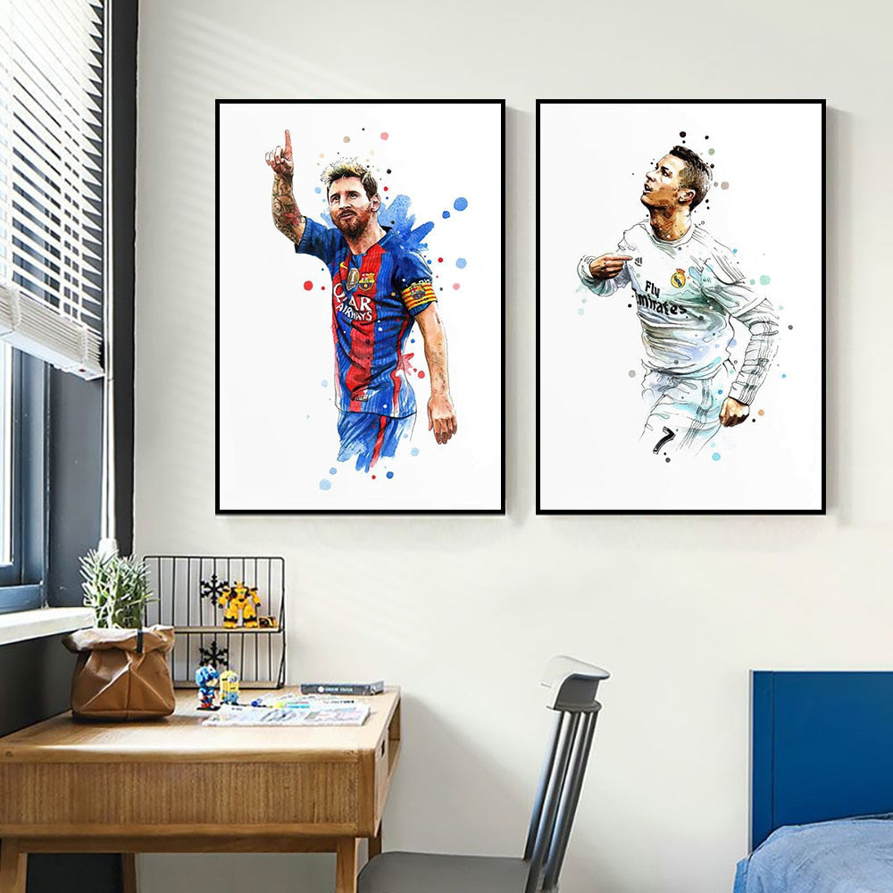 Artistic Brilliance: Watercolor Splash of Soccer Superstar