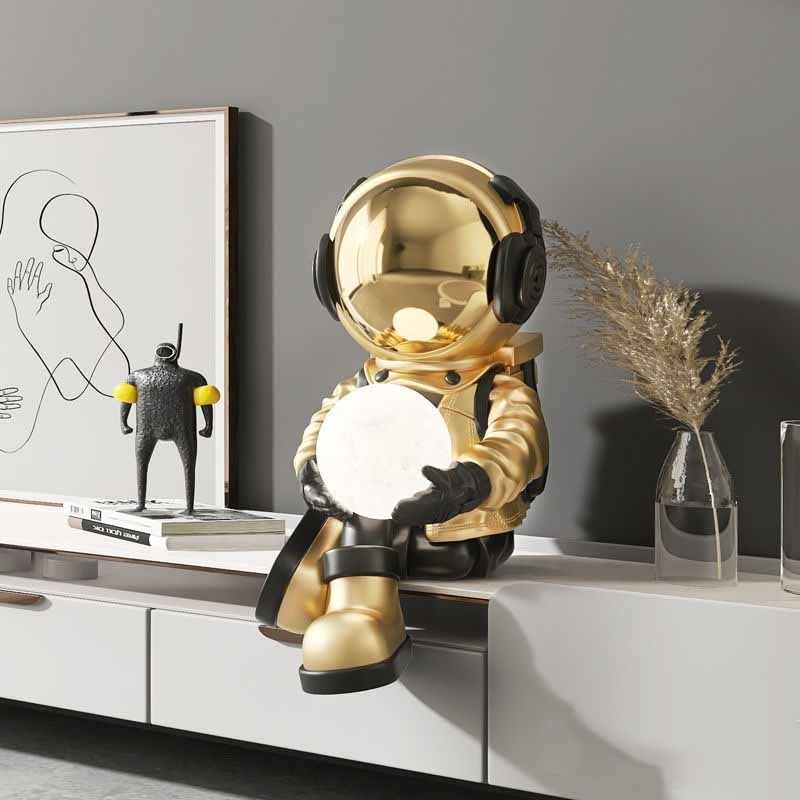 Astronaut Moon Lamp - Whimsical Space Sculpture for Your Decor