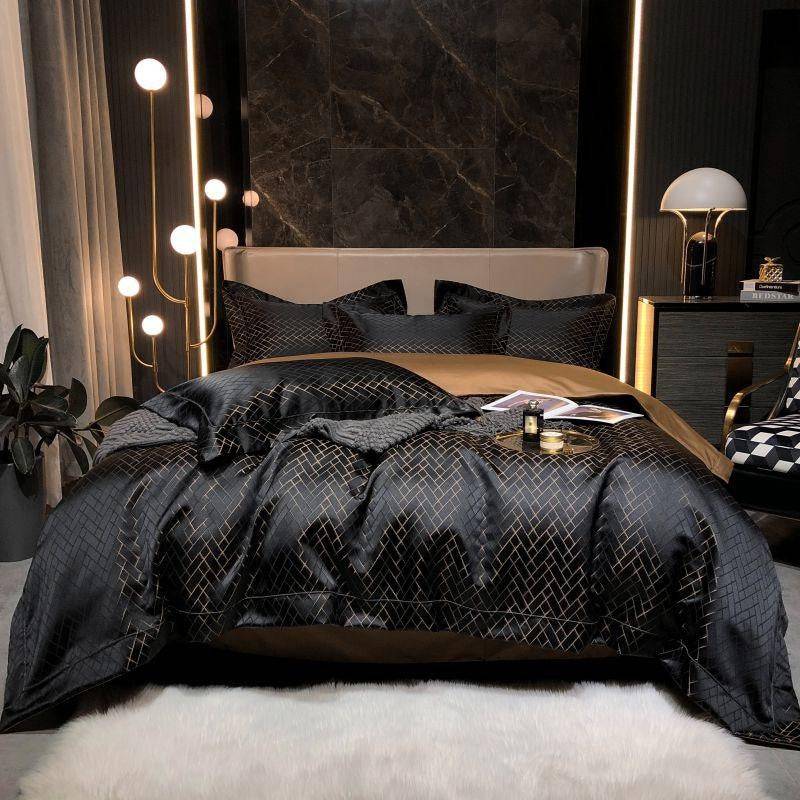 Black Satin Cotton Bedding Set - Luxurious & Stylish Sleep