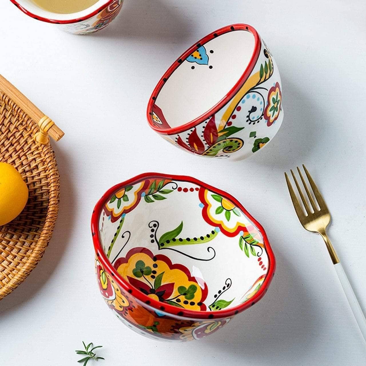 Boho Ceramic Dining Bowl Set - Chic and Bohemian Home Decor