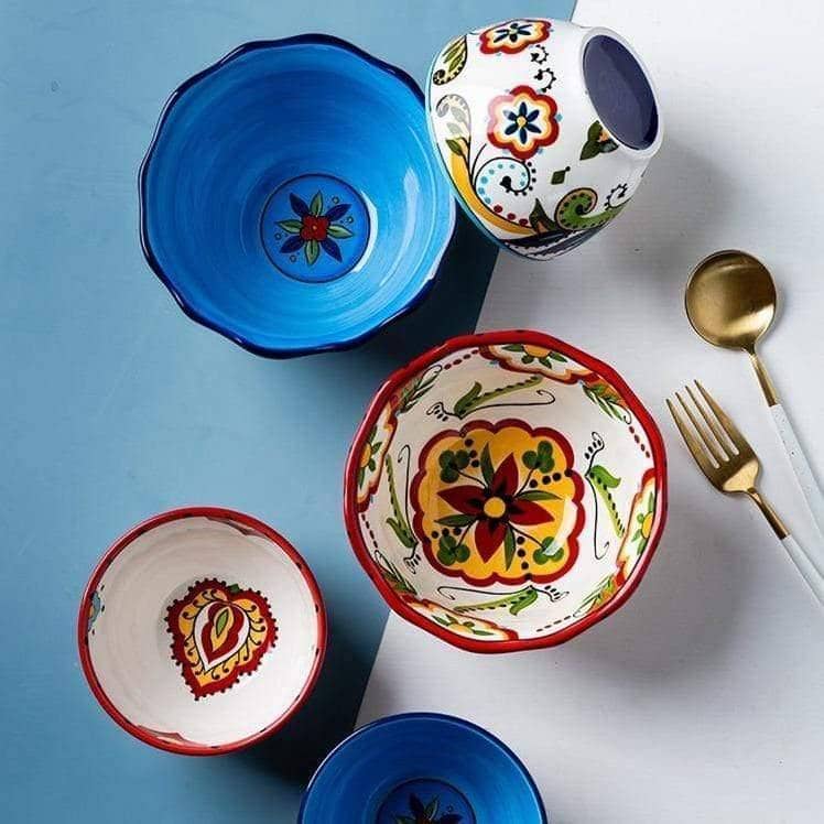 Boho Ceramic Dining Bowl Set - Chic and Bohemian Home Decor