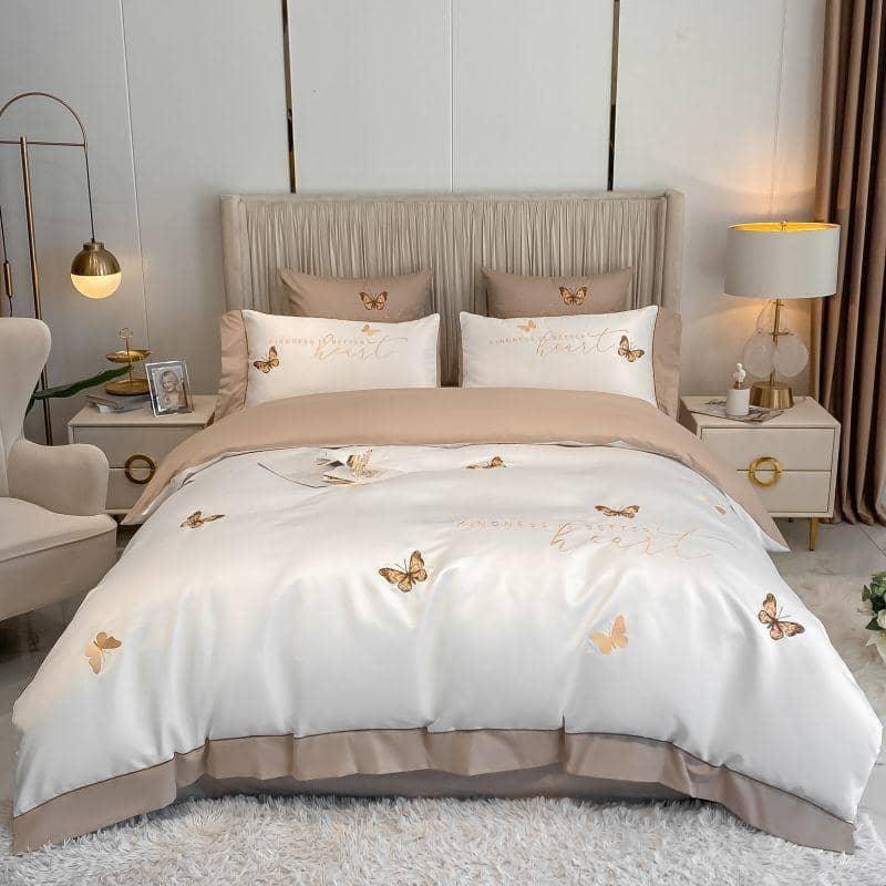 Butterfly Chic Embroidery Duvet Cover Set - Elegant & Soft Bedding