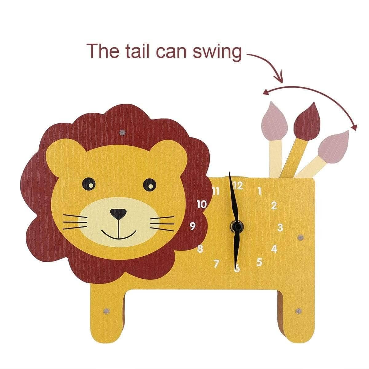 Cartoon Lion Swinging Wall Clock - Playful Home Decor