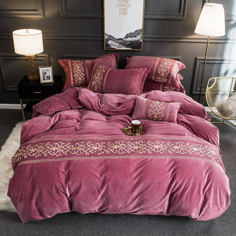 Chic Embroidery Lace Velvet Flannel Duvet Cover - Soft & Warm Bedding