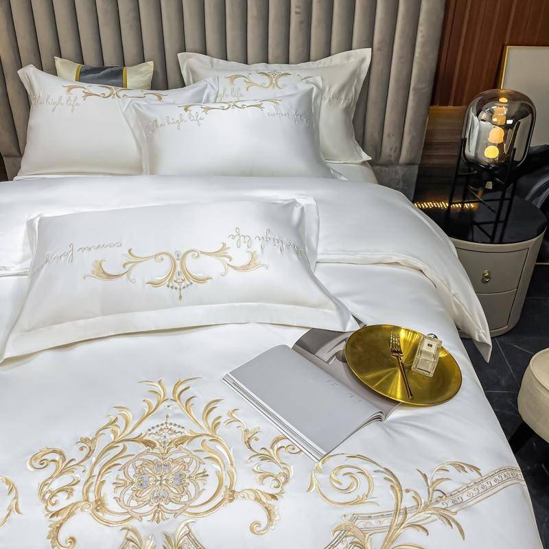 Chic Embroidery Satin Cotton Comforter Bedding Set - Queen & King Size