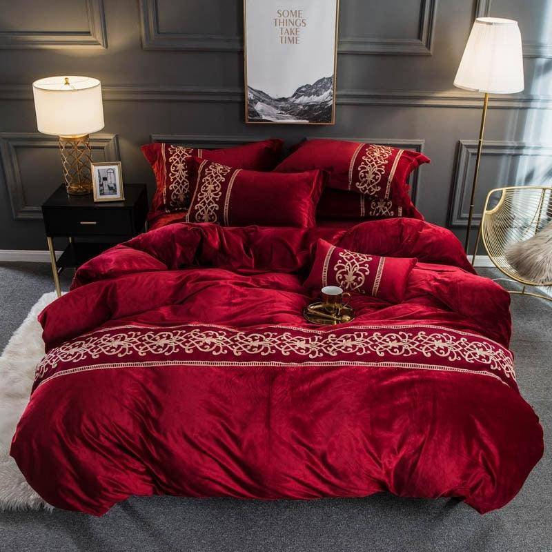 Chic Embroidery Velvet Flannel Duvet Cover Set - Soft & Elegant Bedding
