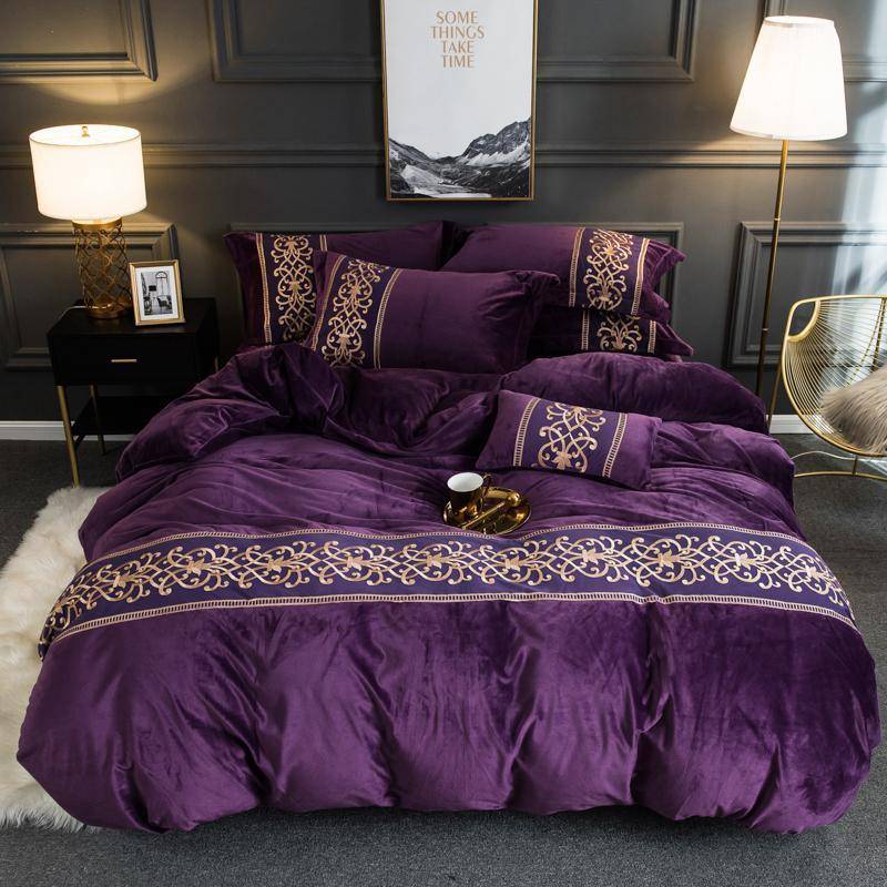 Chic Embroidery Velvet Flannel Duvet Cover Set - Soft & Elegant Bedding