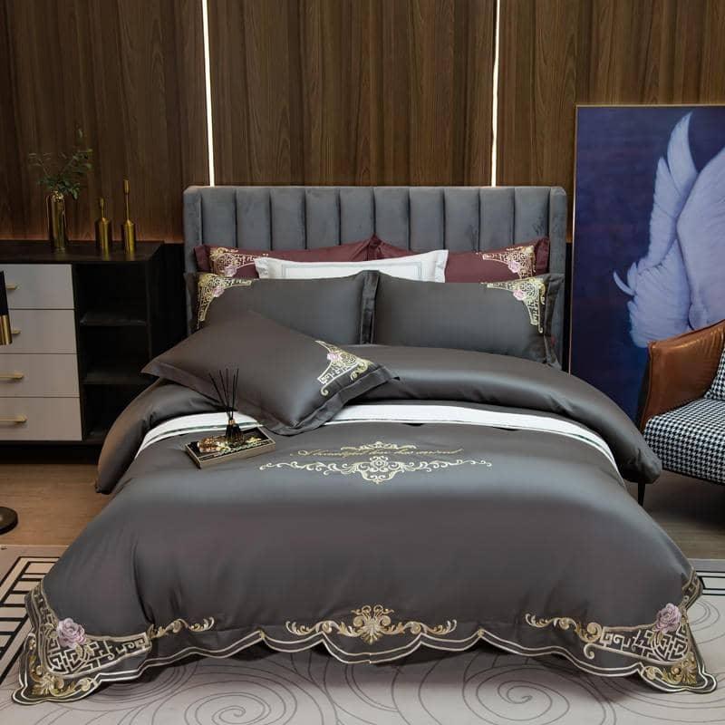 Chic Gold Embroidery 600TC Egyptian Cotton Duvet Cover - Luxurious Bedding