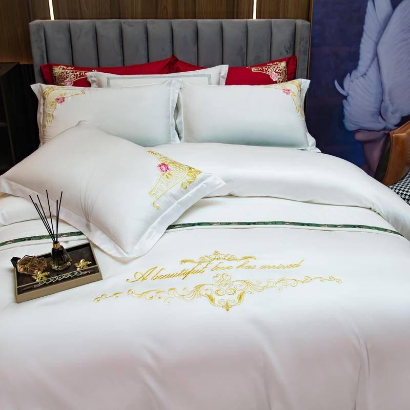 Chic Gold Embroidery 600TC Egyptian Cotton Duvet Cover - Luxurious Bedding