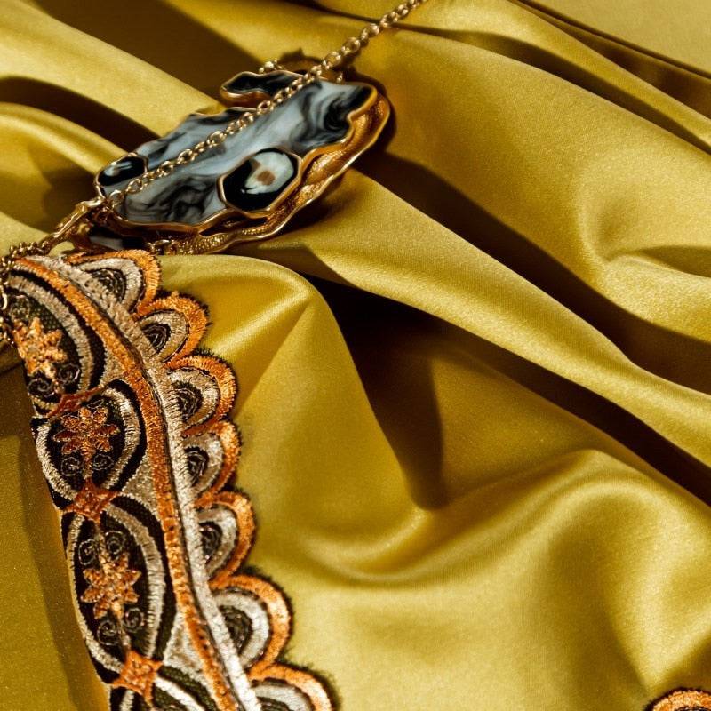 Chic Golden Silky Satin Egyptian Cotton Bedding Set - King, Queen & Double Size