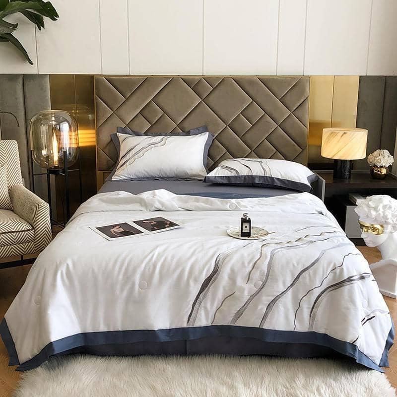 Chic Marble Abstract Embroidered Quilt - Summer Comforter Bedding Bliss