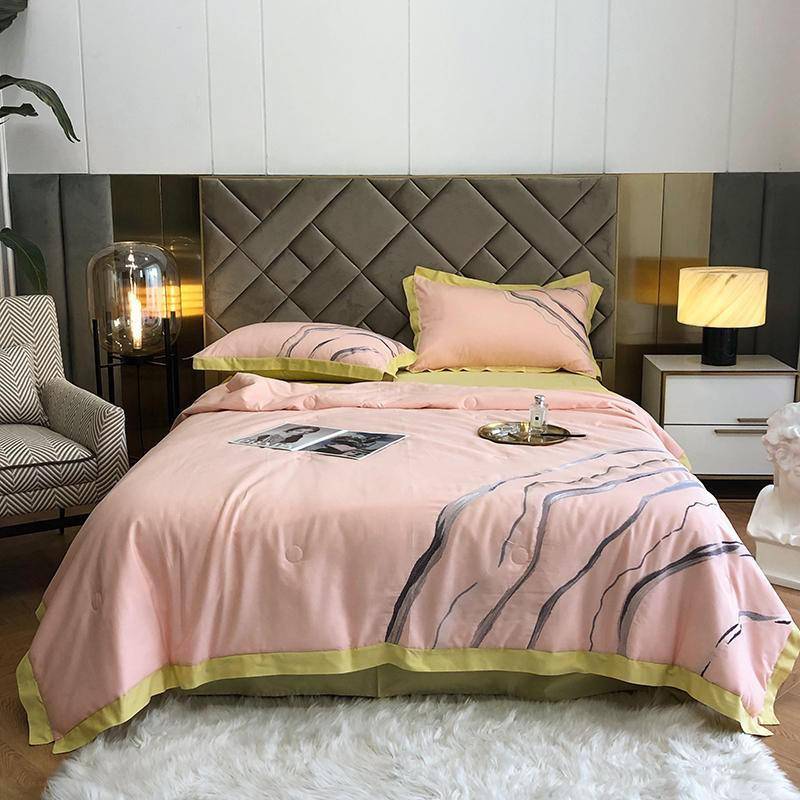 Chic Marble Abstract Embroidered Quilt - Summer Comforter Bedding Bliss