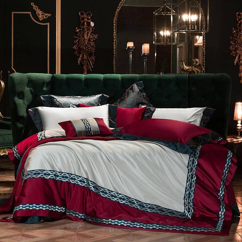 Chic Patchwork Egyptian Cotton Silky Satin Duvet Cover Bedding Set