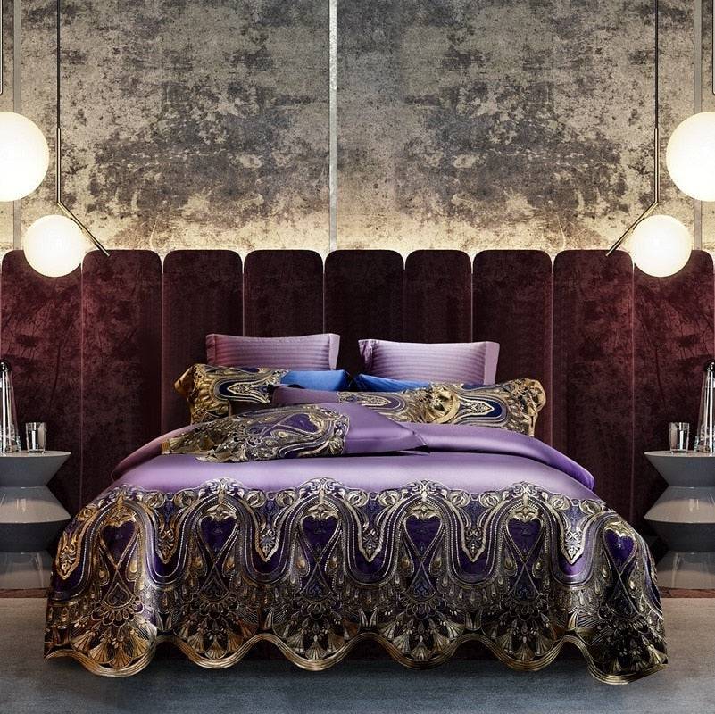 Chic Violet Silky Satin Egyptian Cotton Bedding Set - King, Queen & Double Size