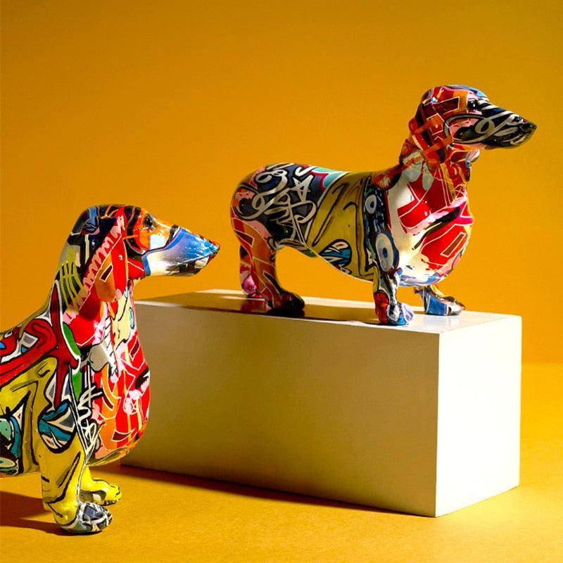 Colorful Painted Dachshund - Playful Home Decor Accent