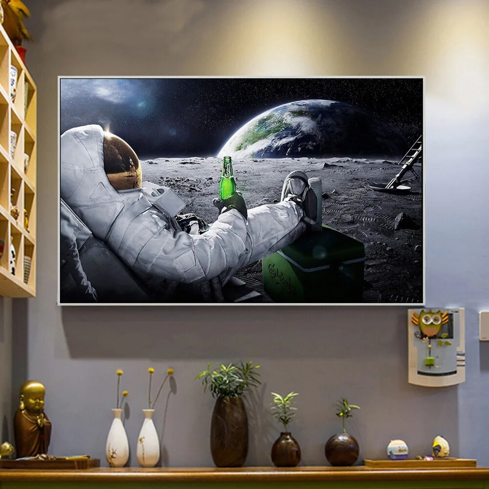 Cosmic Cheers: Astronaut's Beer Break on the Moon - Creative Art