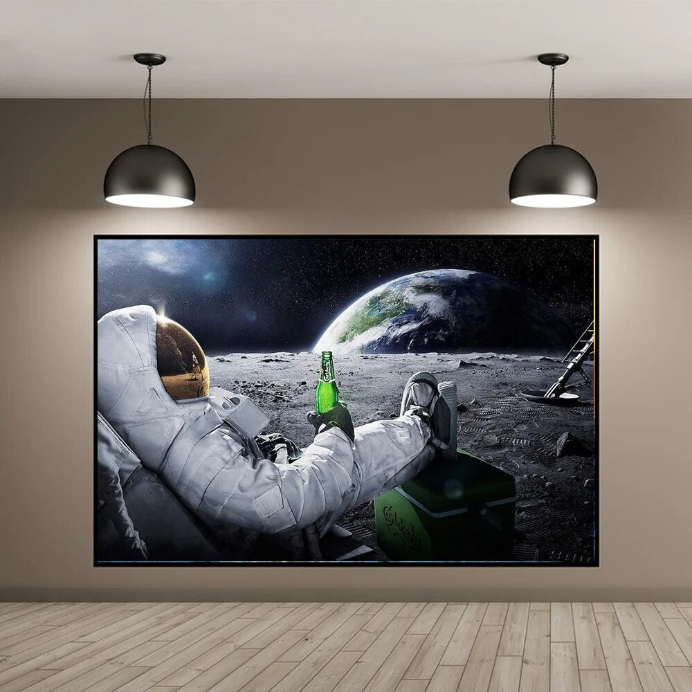 Cosmic Cheers: Astronaut's Beer Break on the Moon - Creative Art