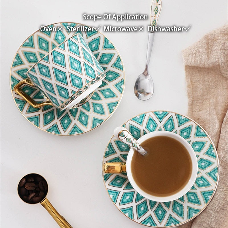 Cozy Gold Painted Bone China Porcelain Coffee & Tea Cup Set - Elegant & Luxurious Tea Time Experience