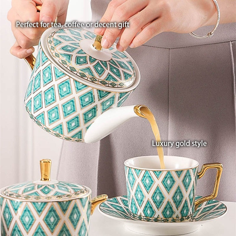 Cozy Gold Painted Bone China Porcelain Coffee & Tea Cup Set - Elegant & Luxurious Tea Time Experience