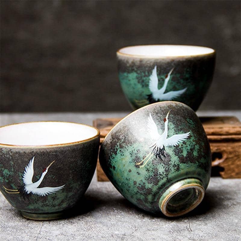 Crane Kung Fu Ceramic Tea Cup Set - Traditional & Artistic Tea Time Experience