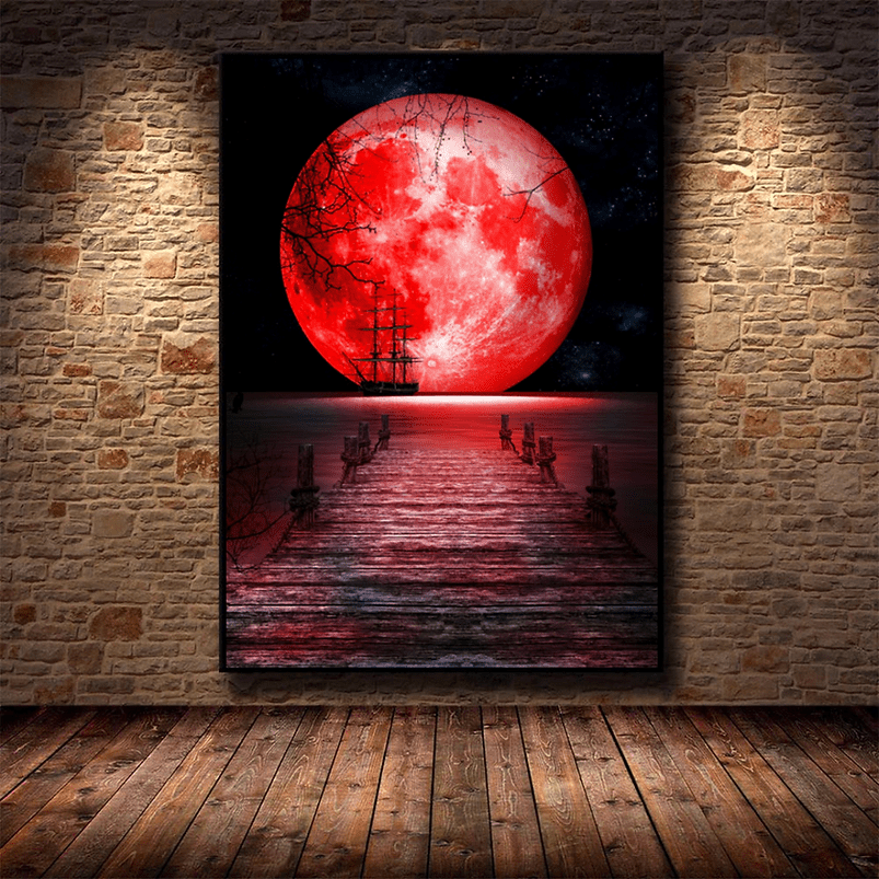 Crimson Horizon: Red Moon Landscape