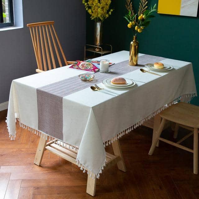 Damask Delight Jacquard Tassels Table Cloth - Chic Table Accessory