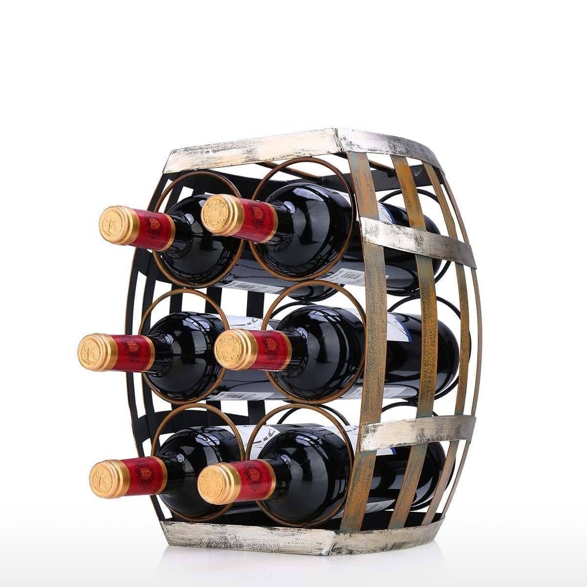 Display Your Wines in Style with Barrel Iron Metal Wine Storage Rack & Holder - Retro & Elegant