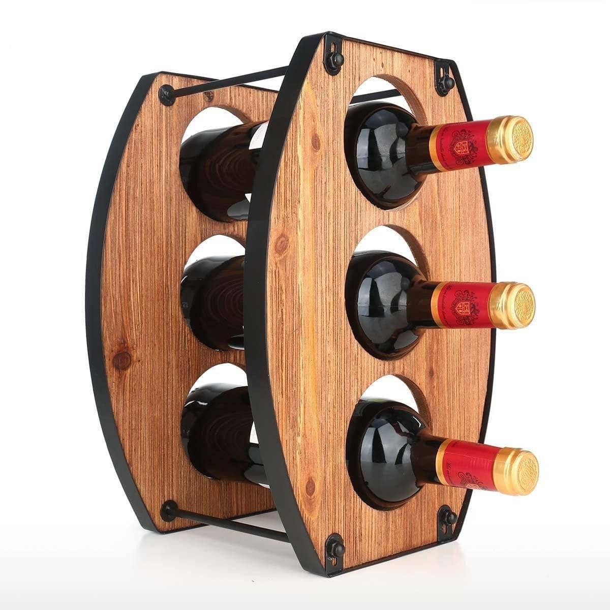 Display Your Winesin Style with Antique Finish 3 Bottles Tabletop Wine Holder Rack - Vintage & Elegant