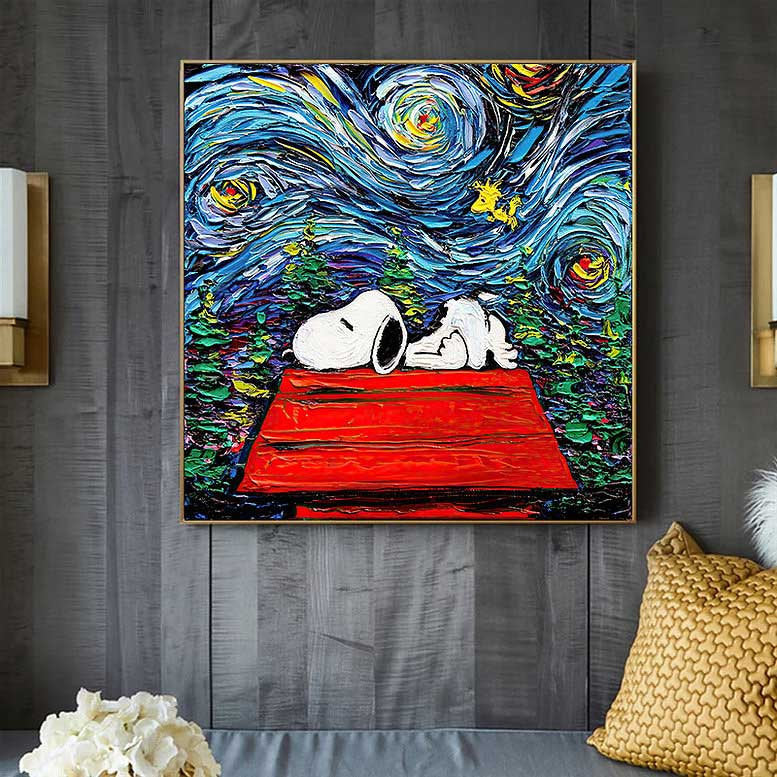 Dreamy Whimsy: Snoopy in Van Gogh's Starry Night