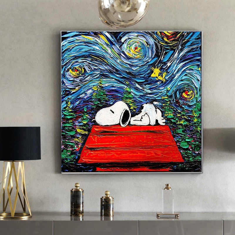 Dreamy Whimsy: Snoopy in Van Gogh's Starry Night