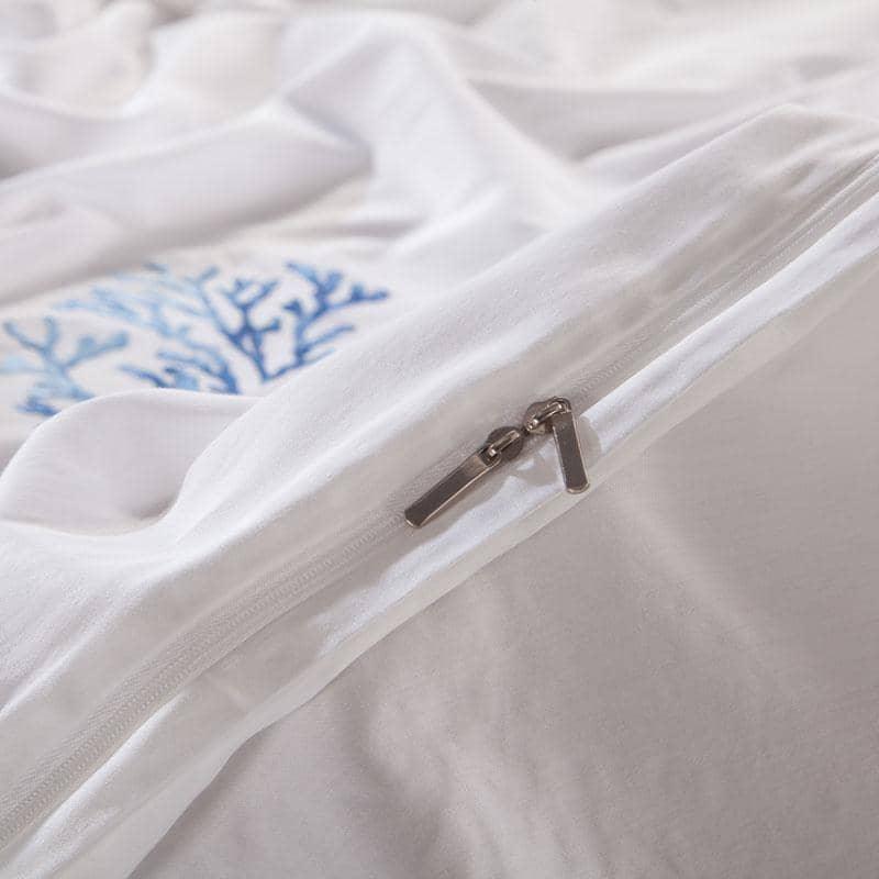 Egyptian Cotton Blue Embroidery Bedding Set - King/Queen Size with 4/6/10 Pieces