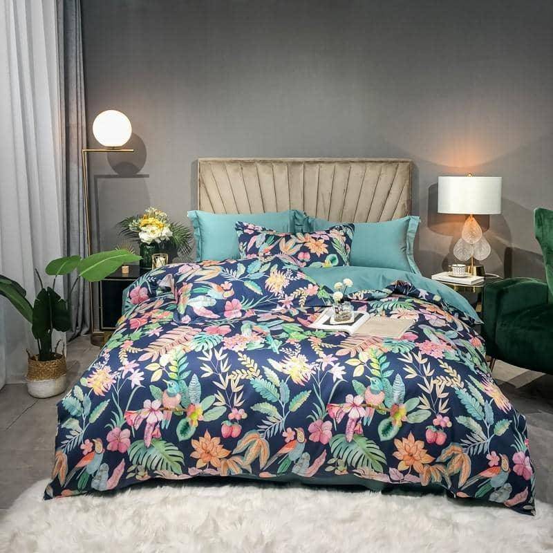 Egyptian Cotton Flower Tree Print Duvet Cover Set - Vibrant and Whimsical Bedding