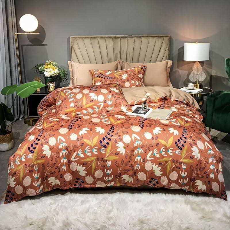 Egyptian Cotton Flower Tree Print Duvet Cover Set - Vibrant and Whimsical Bedding