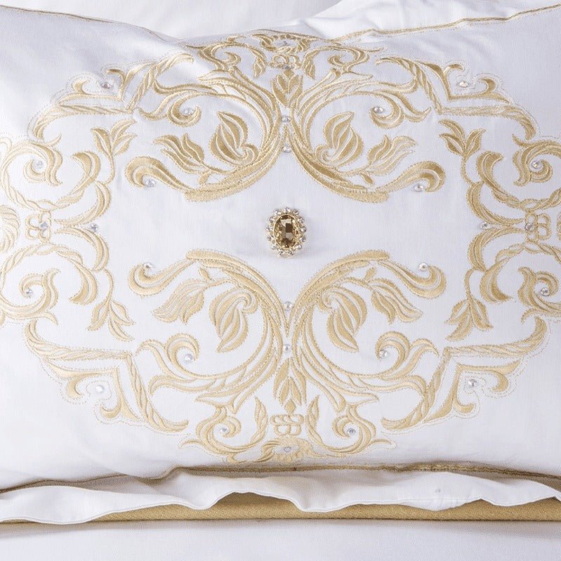 Egyptian Cotton Golden Embroidery Bedding Set - King/Queen Size Luxury Bedding