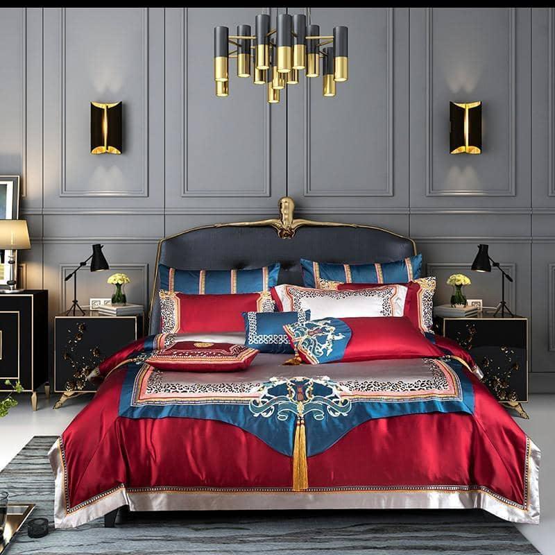 Egyptian Cotton Luxury Satin Jacquard Bedding Set - Golden Embroidery and Elegance