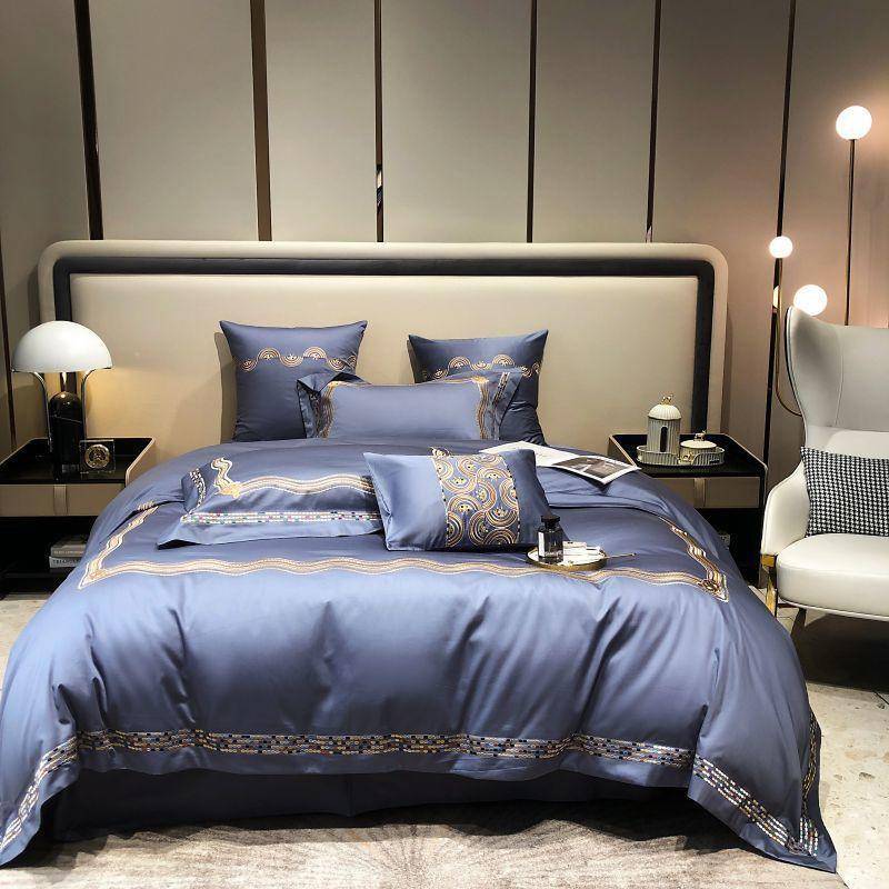 Elegant & Comfortable Luxurious Gold Embroidered Egyptian Cotton Bedding Set