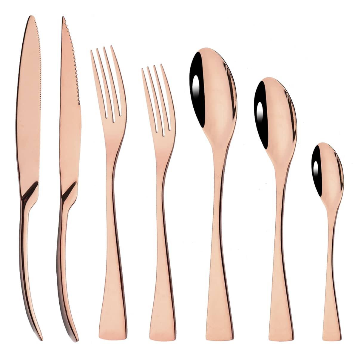 Elegant Curve Rose Gold Cutlery Set - Knife, Fork and Spoon Flatware