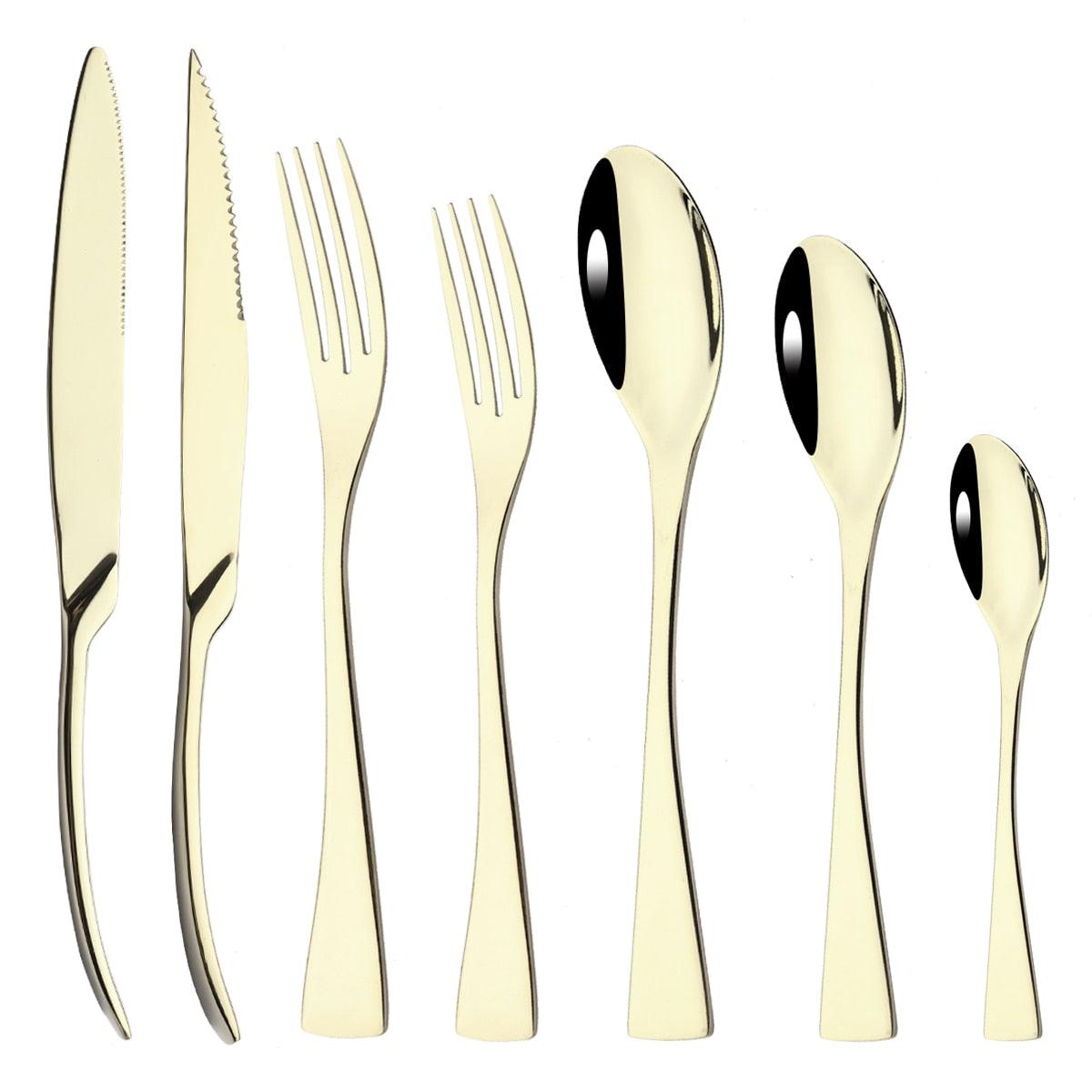 Elegant Curve Rose Gold Cutlery Set - Knife, Fork and Spoon Flatware