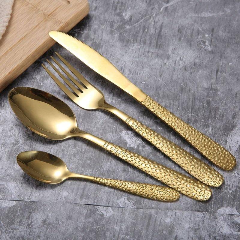 Elegant Golden Flatware Set: Knife, Fork and Spoon Dining Collection