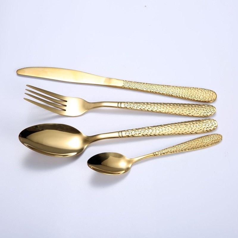 Elegant Golden Flatware Set: Knife, Fork and Spoon Dining Collection