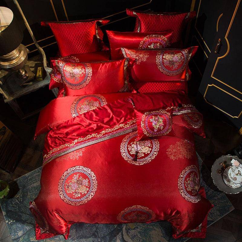 Elegant Luxury Royal 60S Egyptian Cotton and Satin Jacquard King and Queen Bedding Set
