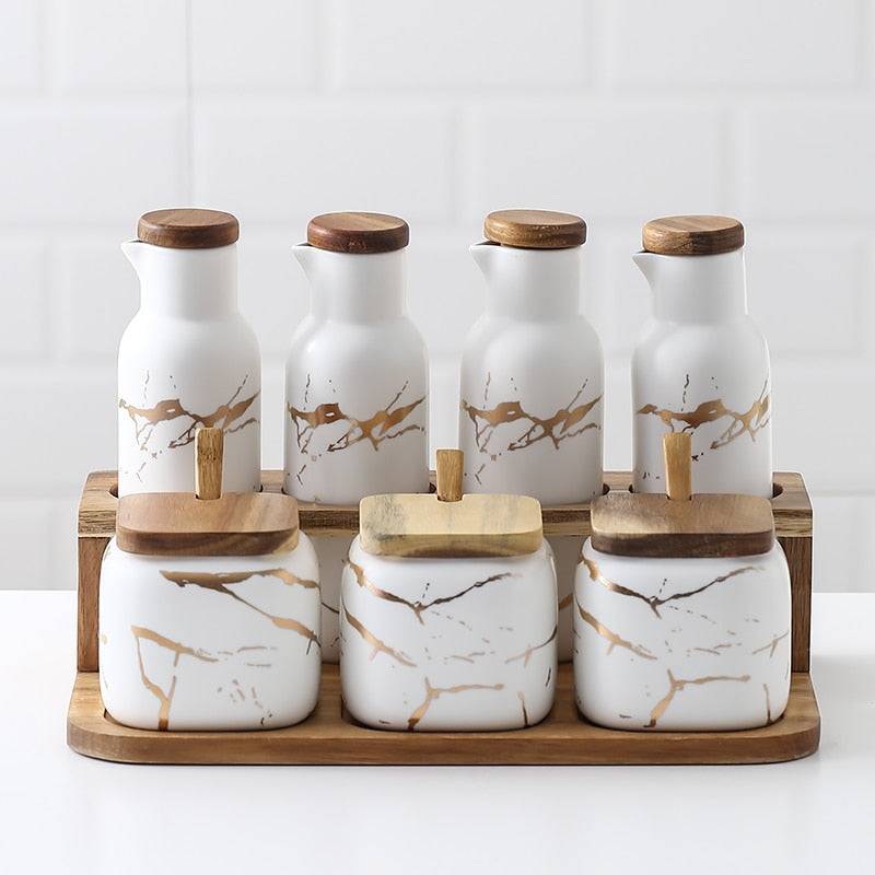 Elegant Marble Design Seasoning Containers - Ideal Addition to Any Kitchen