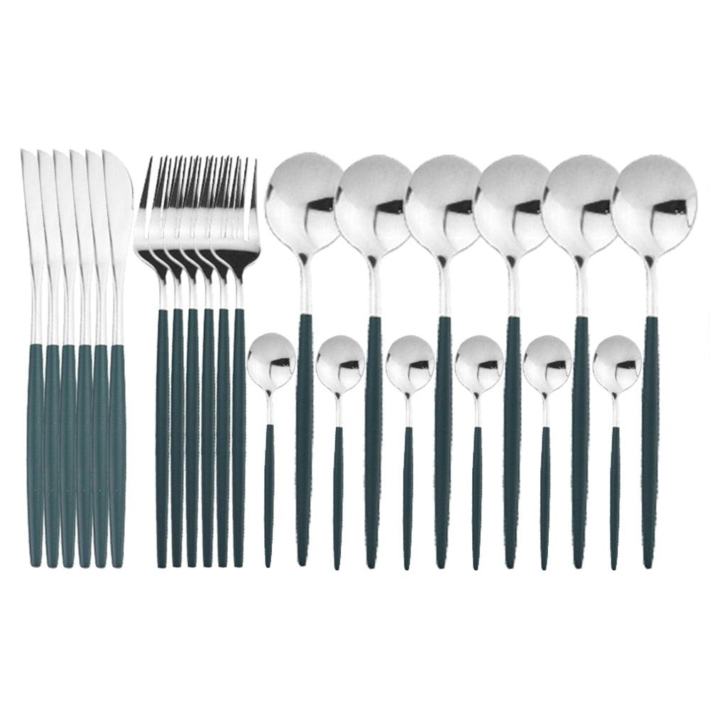 Elevate Your Dining - 24pcs Black Stainless Steel Flatware Set