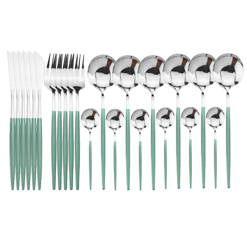 Elevate Your Dining - 24pcs Black Stainless Steel Flatware Set